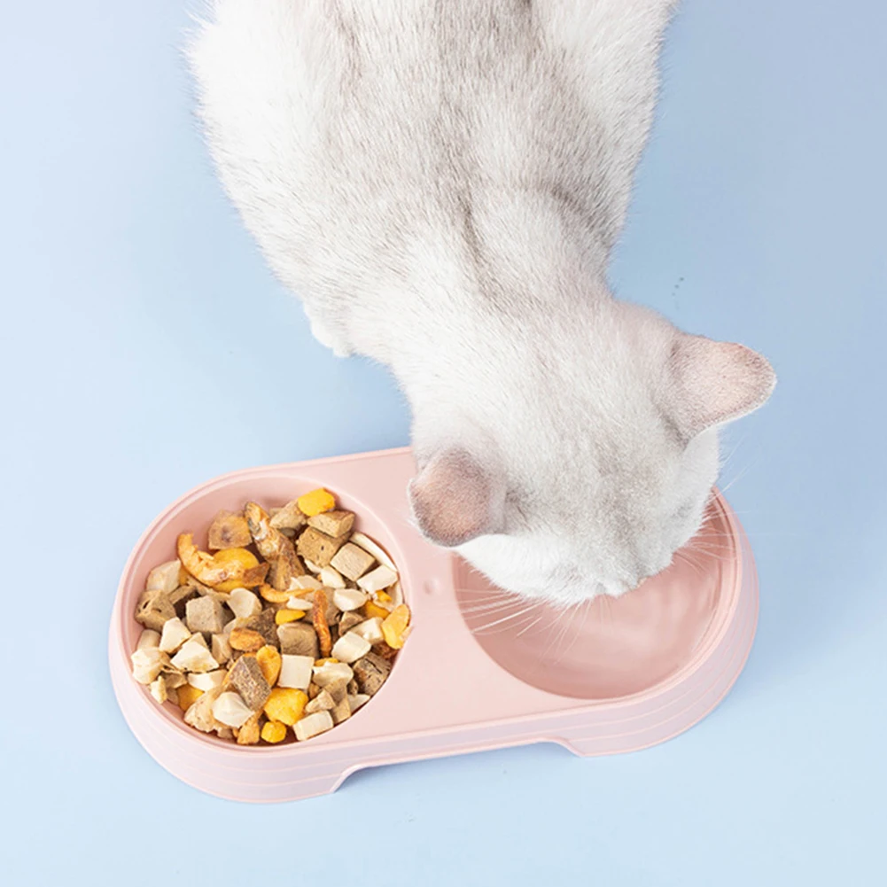 Plastic Pet Dog Cat Puppy Double Bowl Feeder Water Dish Bowls Food Drinking Tray Holder PP Candy Color Pet Supplies Accessories - Image 3