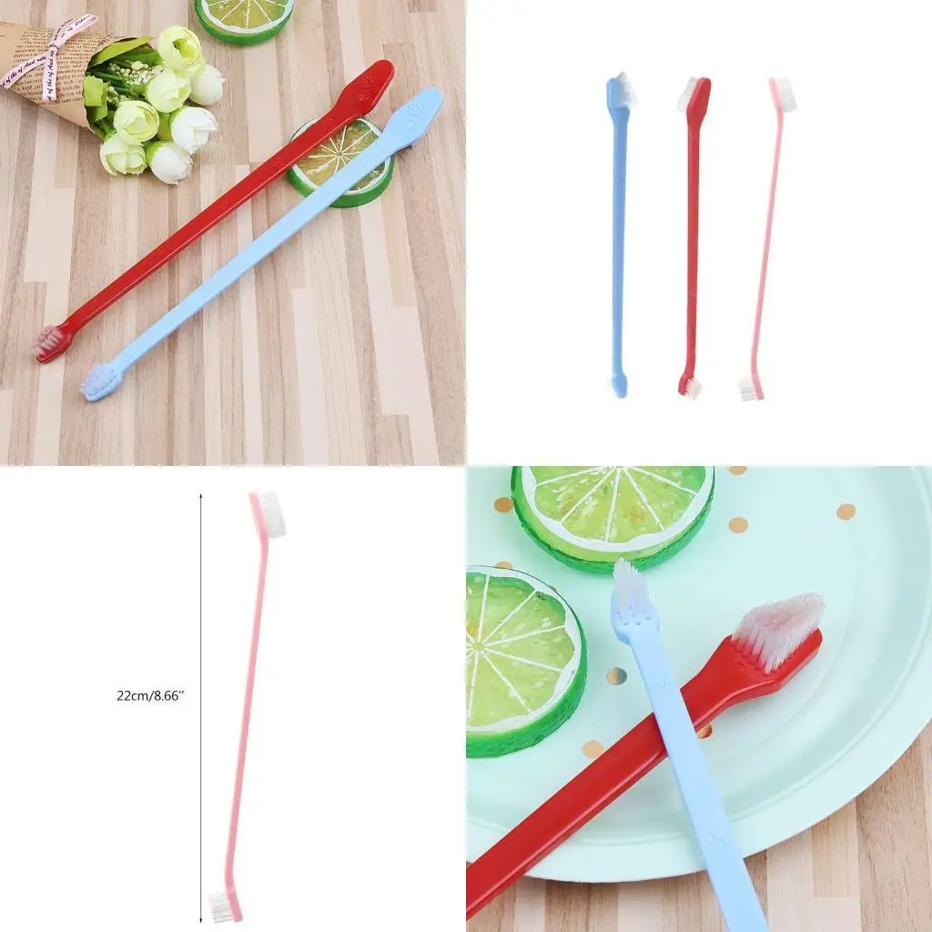 Double for Head Dog Toothbrush Long Handle Pet Toothbrush for Small Large Dogs Home Pet Cleaning Supplies X3UC